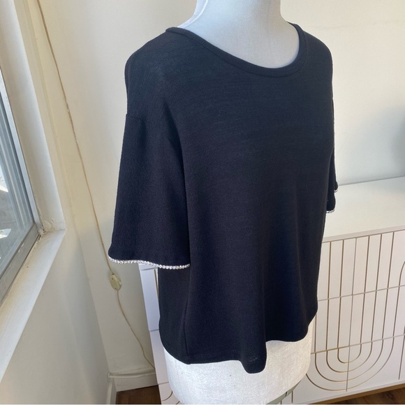 Noli Rhinestone-Trim Crew Tee in Black Size S, NWOT (Made in USA) - Picture 4 of 6